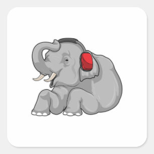 Pegatina Cuadrada Audífono de música elefante