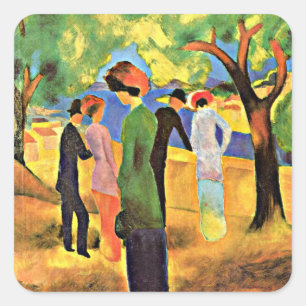 Pegatina Cuadrada August Macke: Mujer con una Chaqueta Verde,