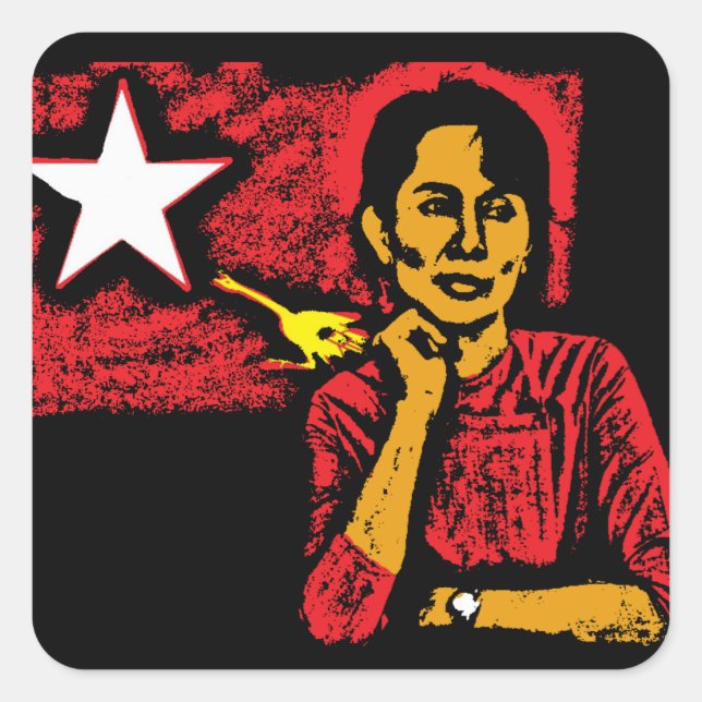Pegatina Cuadrada Aung San Suu Kyi (Anverso)
