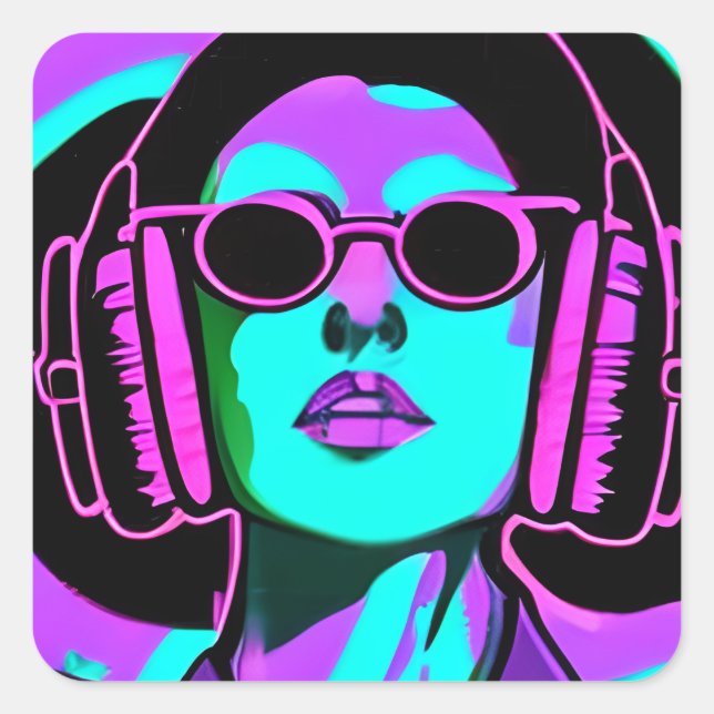 Pegatina Cuadrada Auriculares con música Just Groovin' Psychedelle L (Anverso)