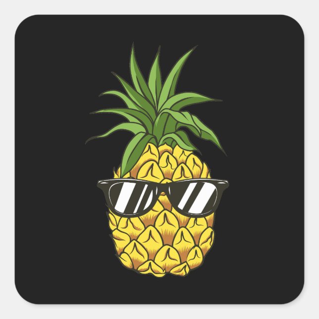 Pegatina Cuadrada auriculares con piña (Anverso)