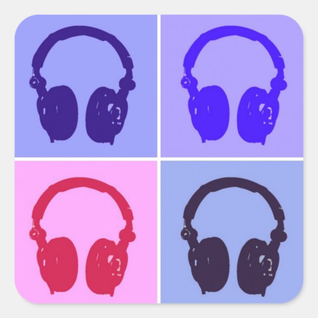 Pegatina Cuadrada Auriculares de arte pop (Anverso)