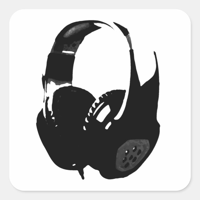 Pegatina Cuadrada Auriculares de Pop Art (Anverso)