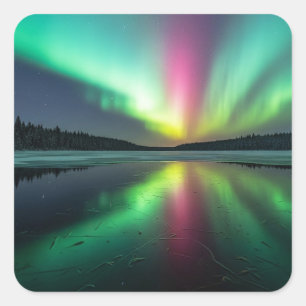 Pegatina Cuadrada Aurora boreal