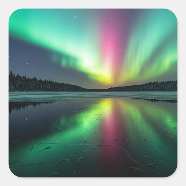Pegatina Cuadrada Aurora boreal (Anverso)