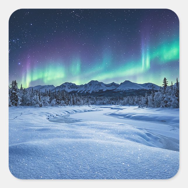 Pegatina Cuadrada Aurora Boreal (Anverso)