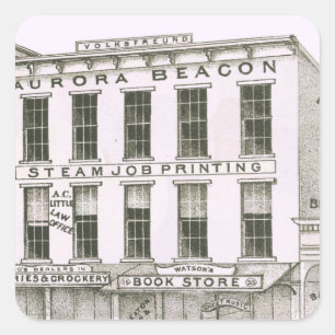 Pegatina Cuadrada Aurora Illinois Aurora Beacon News 1871 Stone Lith