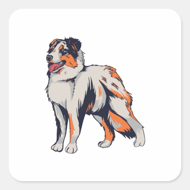 Pegatina Cuadrada Aussie - Perro Pastor Australiano  (Anverso)