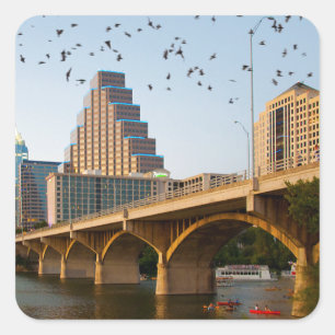 Pegatina Cuadrada Austin, Texas con murciélagos