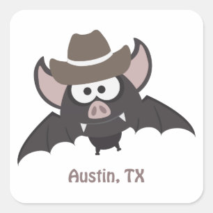 Pegatina Cuadrada Austin Texas Cute Personalizado Cowboy Bat
