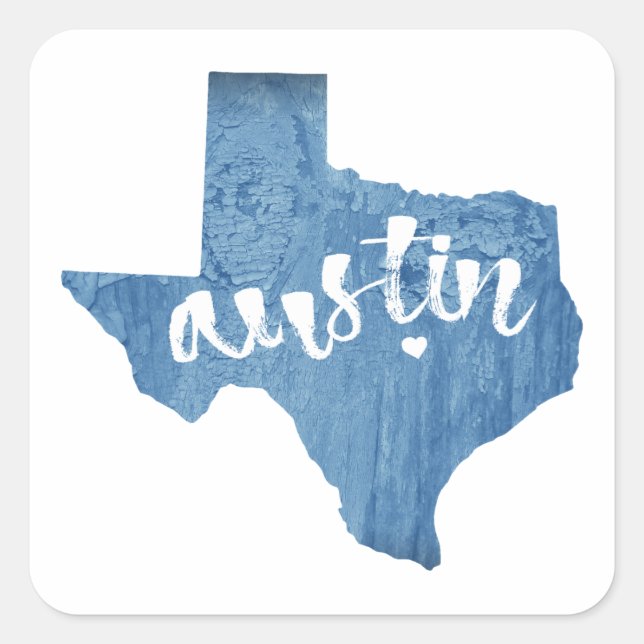 Pegatina Cuadrada Austin, Texas Wood Grain (Anverso)