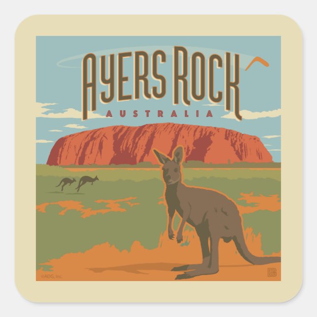 Pegatina Cuadrada Australia | Ayers Rock Kangaroos (Anverso)