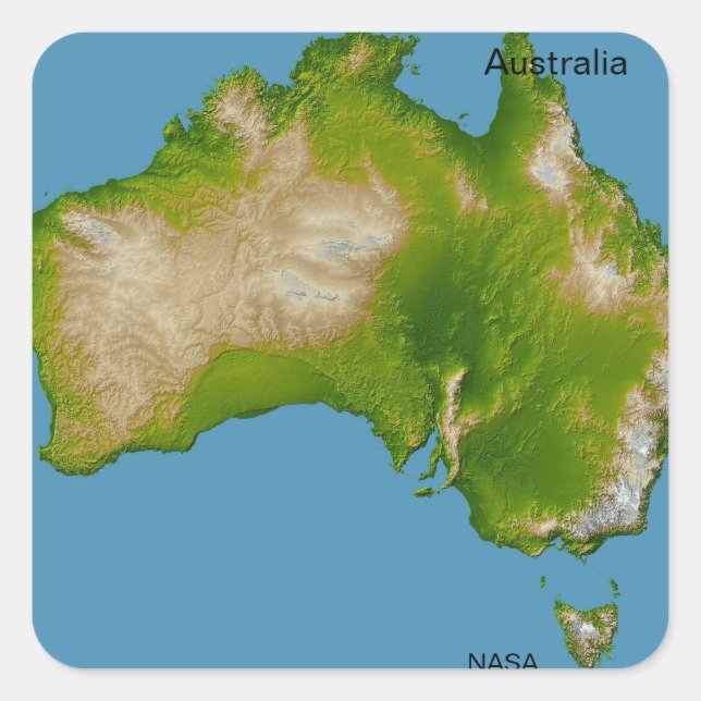 Pegatina Cuadrada Australia, NASA de la imagen de satélite espacial (Anverso)