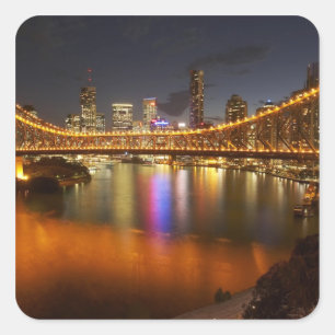 Pegatina Cuadrada Australia, Queensland, Brisbane, Puente Story, 2