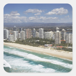 Pegatina Cuadrada Australia, Queensland, Gold Coast, Main Beach -