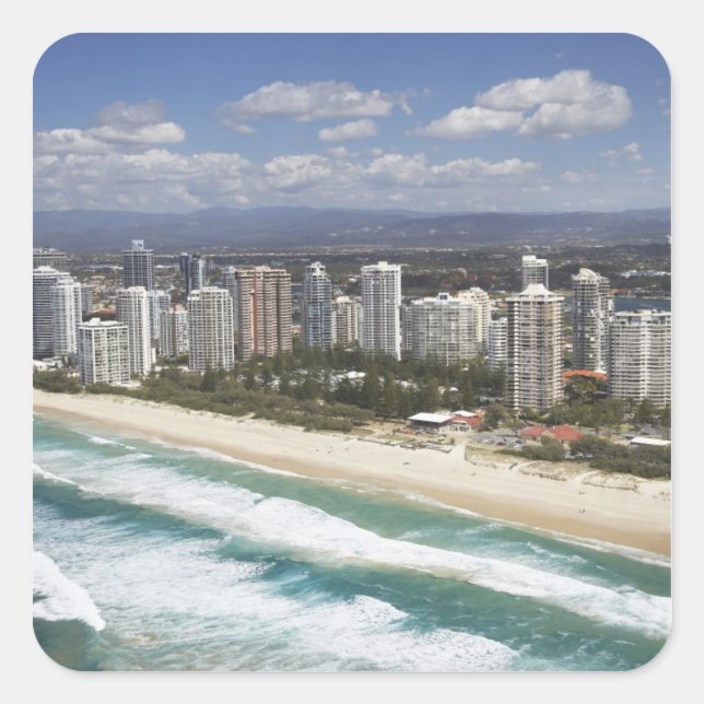 Pegatina Cuadrada Australia, Queensland, Gold Coast, Main Beach - (Anverso)