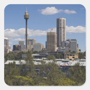 Pegatina Cuadrada Australia, Sydney, Potts Point. Horizonte de Sydne