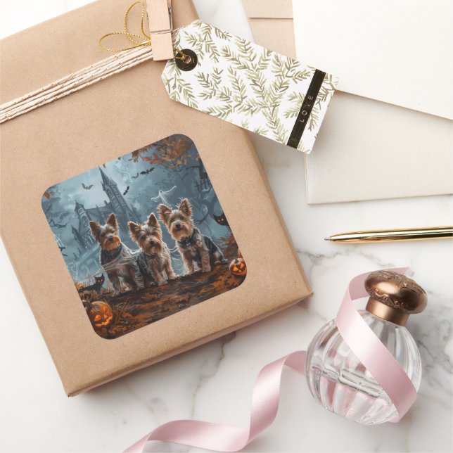 Pegatina Cuadrada Australia Terrier Halloween Noche Doggy Delight (Regalar)