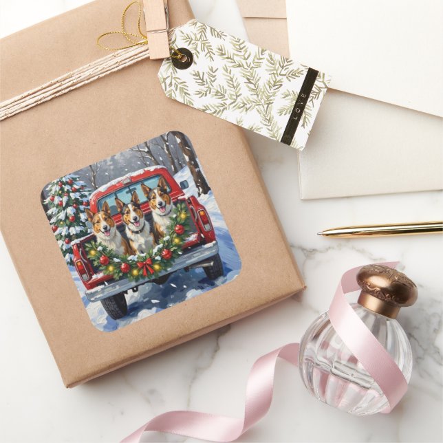 Pegatina Cuadrada Australian Kelpie Christmas Red Truck Holiday (Regalar)