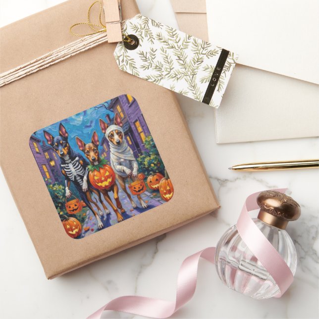 Pegatina Cuadrada Australian Kelpie Trick-or-Treating Halloween  (Regalar)