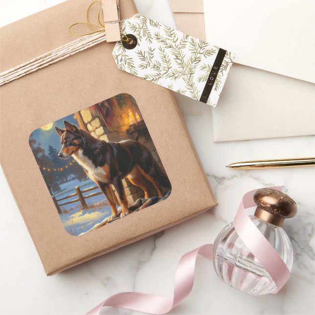 Pegatina Cuadrada Australian Kelpie With Christmas Lights Holiday (Regalar)