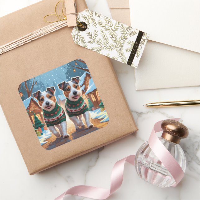 Pegatina Cuadrada Australian Terrier Dogs Christmas Snow Holiday (Regalar)