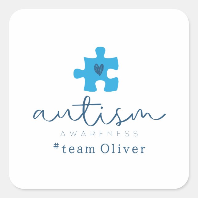 Pegatina Cuadrada autism awareness blue puzzle piece #team name  (Anverso)
