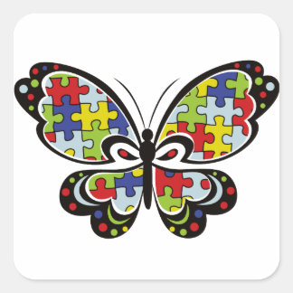 Pegatina Cuadrada Autism Awareness Butterfly