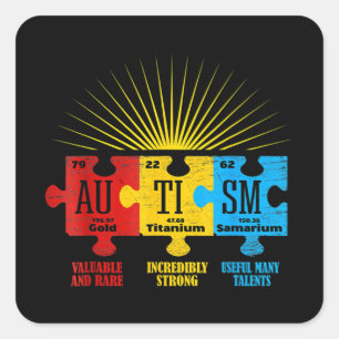 Pegatina Cuadrada Autism Awareness Puzzle Elemento químico T-Shirt14