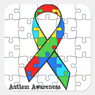 Pegatina Cuadrada Autism Awareness Ribbon Puzzle Pizzle Pegatinas