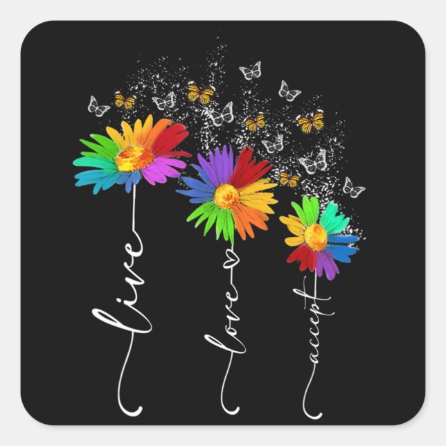 Pegatina Cuadrada Autism Awareness Shirt Live Love Acepta Autismo Fl (Anverso)