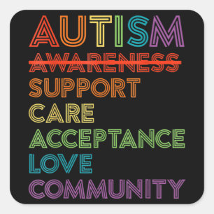 Pegatina Cuadrada Autism Awareness Support Care Aceptación de atenci