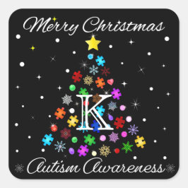 Pegatina Cuadrada Autismo Árbol de Navidad de Snowflake