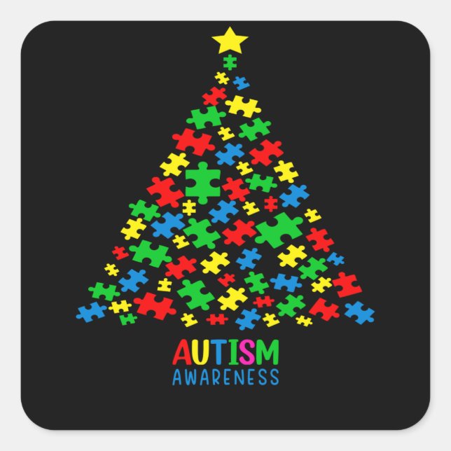 Pegatina Cuadrada Autismo Árboles Navidades aman regalos de autismo (Anverso)