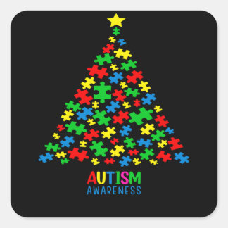 Pegatina Cuadrada Autismo Árboles Navidades aman regalos de autismo