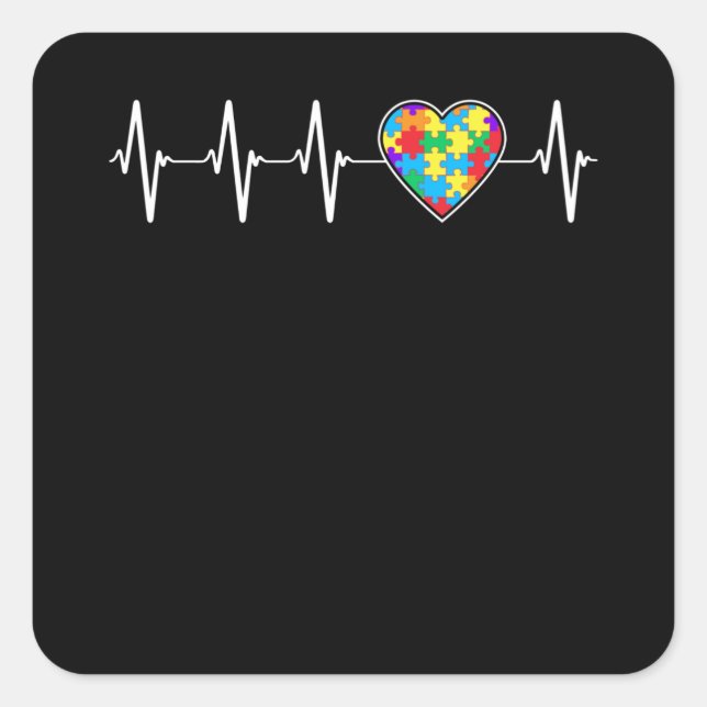 Pegatina Cuadrada Autismo Heartbeat Amor Corazón EKG Conciencia auti (Anverso)