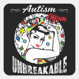 Pegatina Cuadrada Autismo Mamá inquebrantable camiseta Autism Awaren