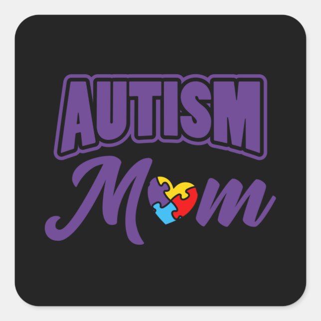Pegatina Cuadrada AUTISMO MOM Autism Awareness Gift Niños Autistas (Anverso)