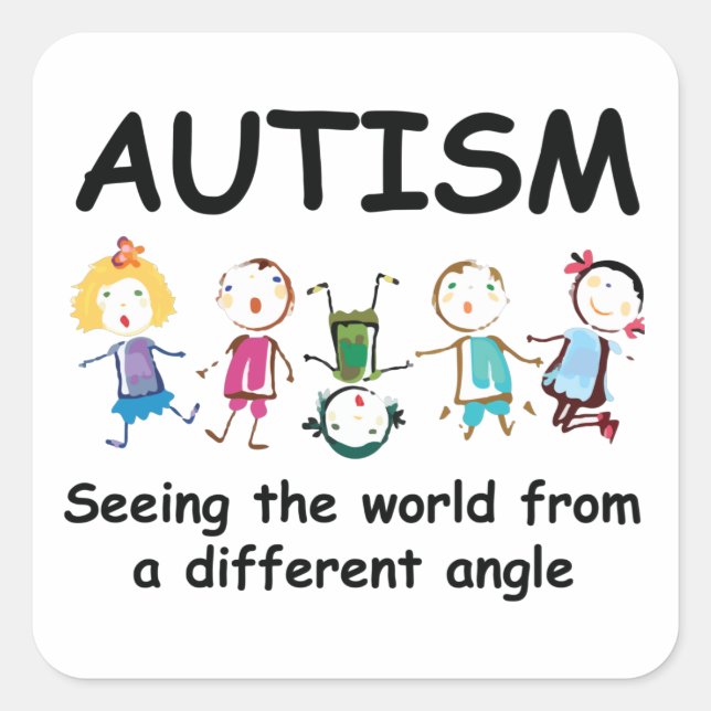 Pegatina Cuadrada Autismo.ver el mundo desde un ángulo diferente (Anverso)