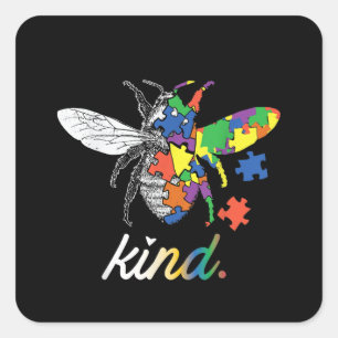 Pegatina Cuadrada Autista Pieza de rompecabezas de Be Kind Beekeep