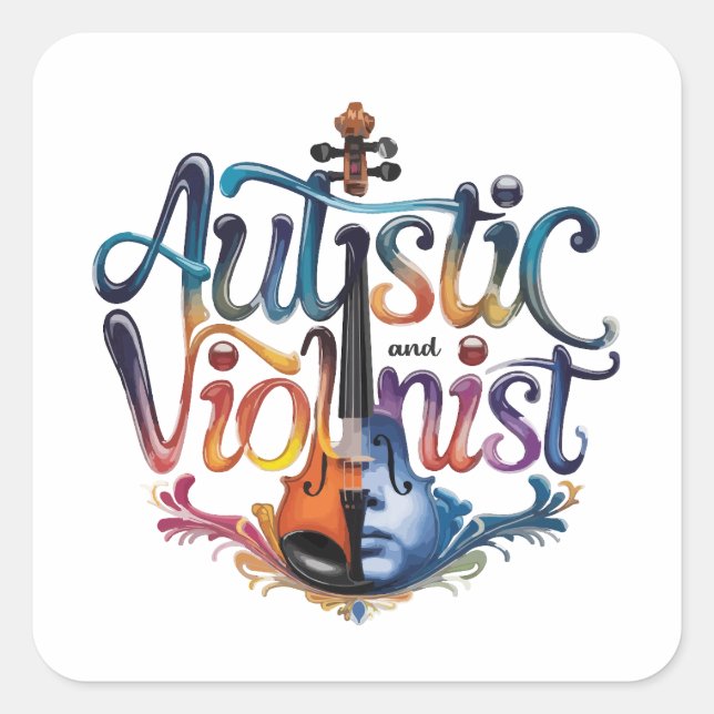 Pegatina Cuadrada Autistic and violinist (Anverso)