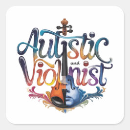 Pegatina Cuadrada Autistic and violinist