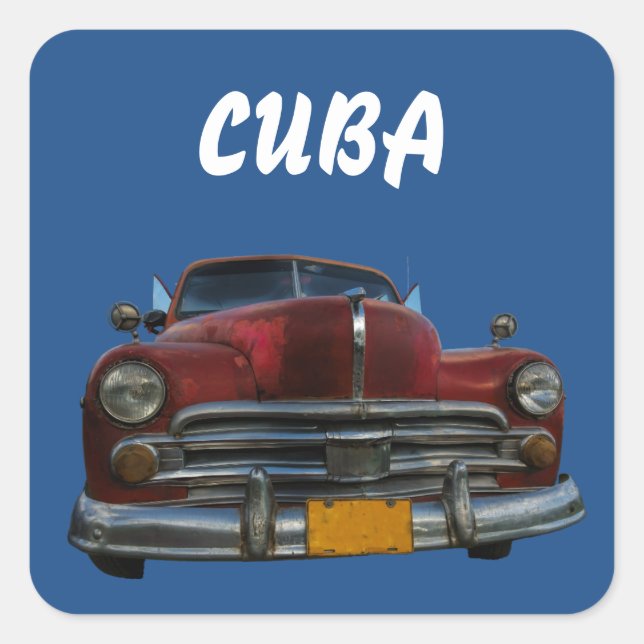 Pegatina Cuadrada Auto clásico americano en Vinales, Cuba (Anverso)