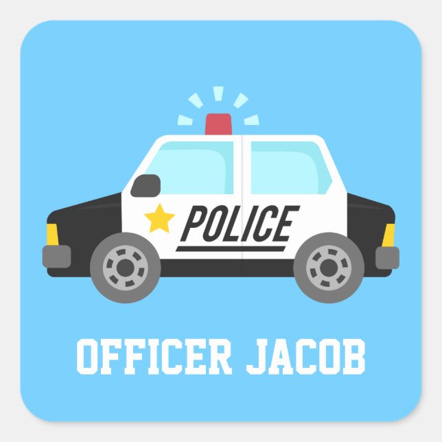 Pegatina Cuadrada Auto clásico de la policía con nombre de sirena (Anverso)