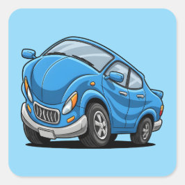 Pegatina Cuadrada Auto de dibujos animados azul deformado
