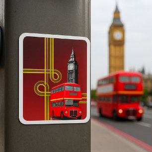 Pegatina Cuadrada Autobús de dos pisos y Big Ben de Londres