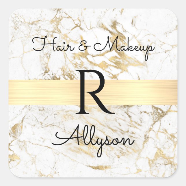 Pegatina Cuadrada Autobús de promoción de mármol de oro, nombre de u (Anverso)