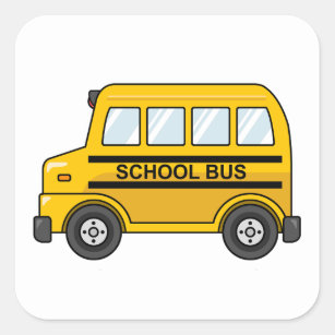 Pegatina Cuadrada Autobús escolar amarillo y negro del dibujo