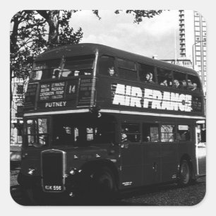 Pegatina Cuadrada Autobús inglés vintage de dos pisos Londres 1970