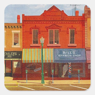 Pegatina Cuadrada Autobús pintoresco del frente de la calle de la